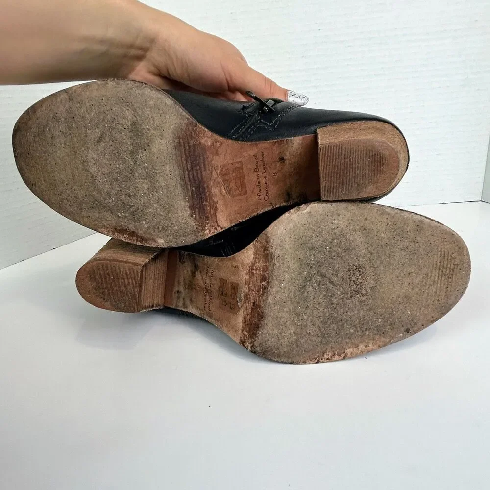 Madewell Billie Boot Black Ankle Booties Stacked Heel Full Leather Classic sz 8